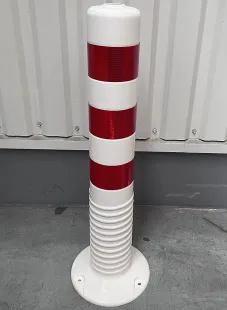 Słupek parkingowy blokujący U-12c | PCV, 75 cm, na stopie, elastyczny, uchylny, biało-czerwony